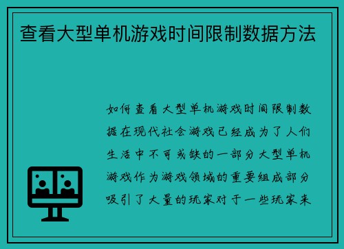 查看大型单机游戏时间限制数据方法